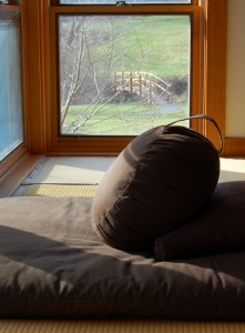 Photo of a zafu by a window