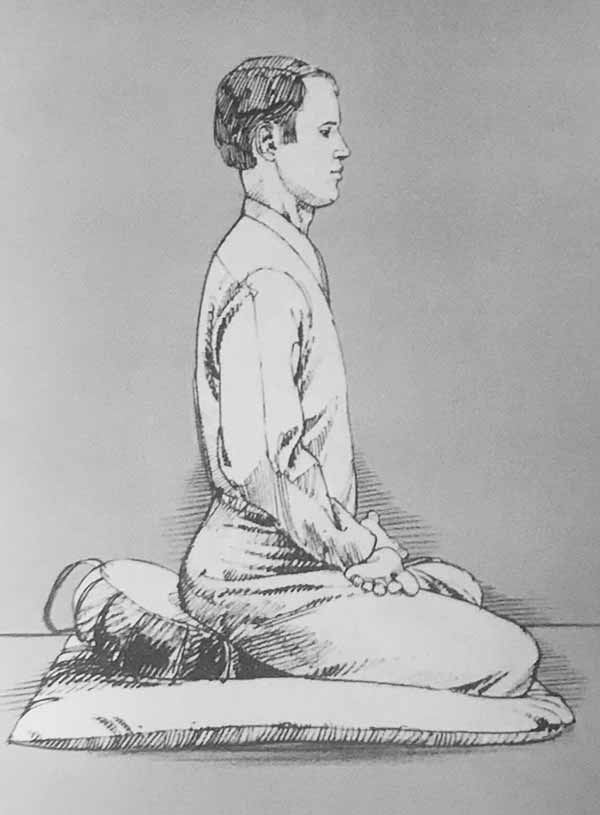 Illustration of man meditating in full lotus, side view