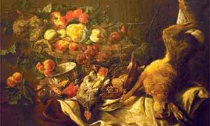 Jan Fijt painting of still life with dead rabbit and hen