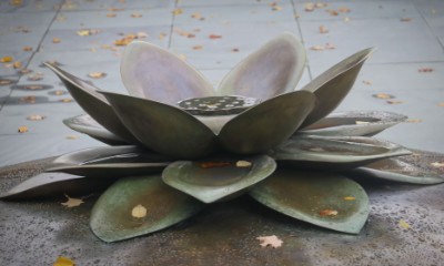 Lotus sculpture found in the Chapin Mill courtyard